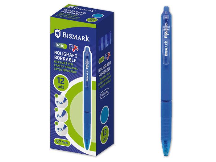 C/12 boligrafo bismark borrable azul punta 0,7mm retractil Imagen principal del producto