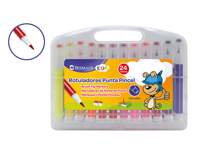 Rotuladores Infantiles Pincel Con Sello 24 Colores | Poessa Bismark Regalo | Pack 1 Unidades