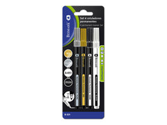 Set 4U Rotulador Permanente Oro/Plata/Negro/Blanco | Poessa Bismark Basico | Pack 12 Unidades