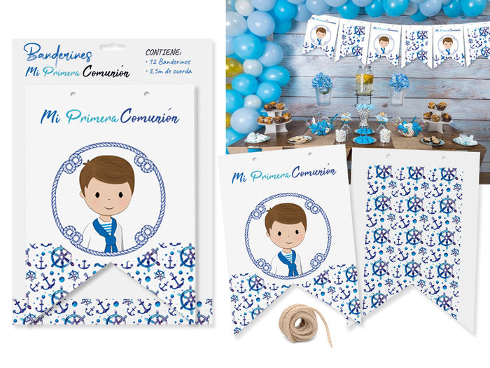 BOLSA CON 12 BANDERINES NIÑO MI PRIMERA COMUNION | POESSA | 1 UNIDAD | 8430173302977 Imagen principal del producto
