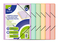 CARPETA A4 GOMAS Y SOLAPAS PP KANGURO PASTEL | 24 UNIDADES | (POESSA BISMARK BASICO)