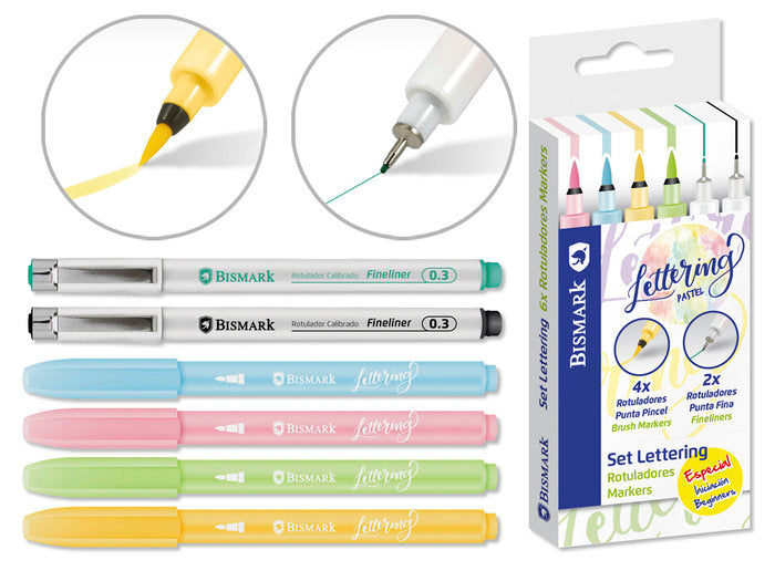 Set Iniciacion 6 Rotuladores Lettering Pastel | Poessa Bismark Regalo | Pack 1 Unidades