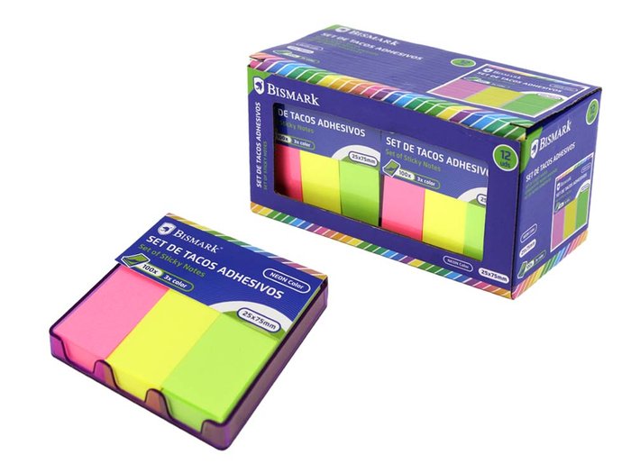 DISPENSADOR NOTAS ADHESIVAS 25*75 100H SURTIDAS | 12 UNIDADES | (POESSA BISMARK BASICO) Imagen principal del producto
