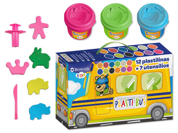 SET AUTOBUS PLASTILINA 12 COLORES+UTENSILIOS | 1 UNIDADES | (POESSA BISMARK REGALO)