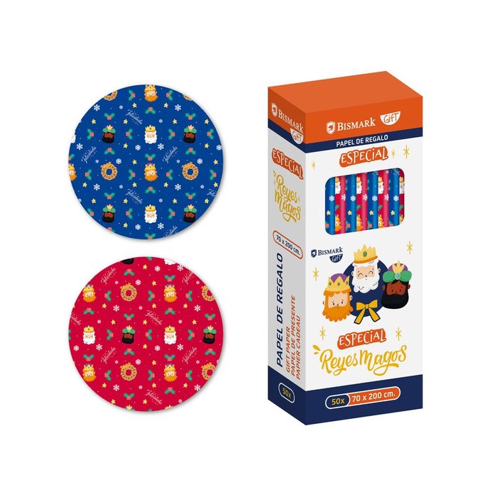 EXPOSITOR 50 ROLLO PAPEL DE REGALO REYES MAGOS 70X200 | BISMARK NAVIDAD | ENVASE 50 UDS. UNIDAD | 18430173318265 Imagen principal del producto