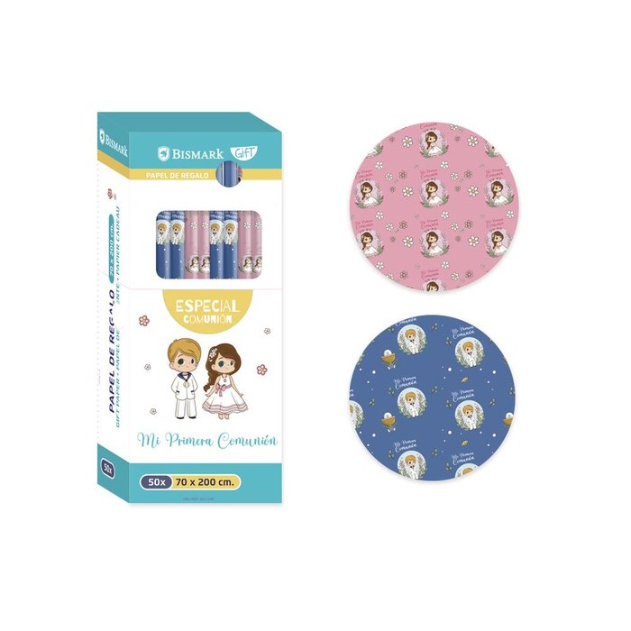 Expositor 50 rollos papel regalo comunión surtidos POESSA BISMARK REGALO