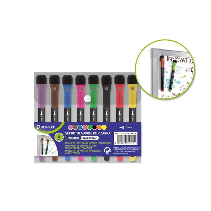Rotulador Pizarra Imantado Con Borrador Pack 8U | Poessa Bismark Basico | Pack 1 Unidades