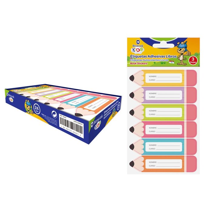 EXPOSITOR 24 PACK ETIQUETAS ADHESIVAS LIBROS LAPICERO 18U | 24 UNIDADES | (POESSA BISMARK BASICO) Imagen principal del producto
