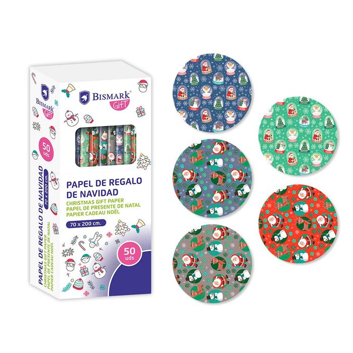 EXPOSITOR 50 ROLLO PAPEL REGALO NAVIDAD PAPA NOEL 70X200 | BISMARK NAVIDAD | ENVASE 50 UDS. UNIDAD | 18430173329940 Imagen principal del producto