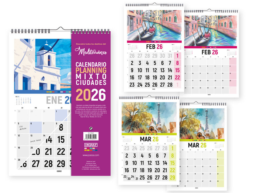 Calendario 2026 Vertical Mediterráneo INGRAF Agendas