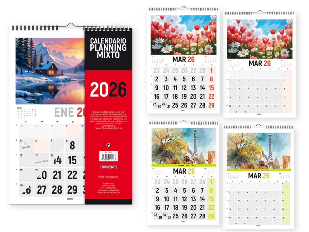 Calendario 2026 Vertical 4 Estaciones INGRAF Agendas