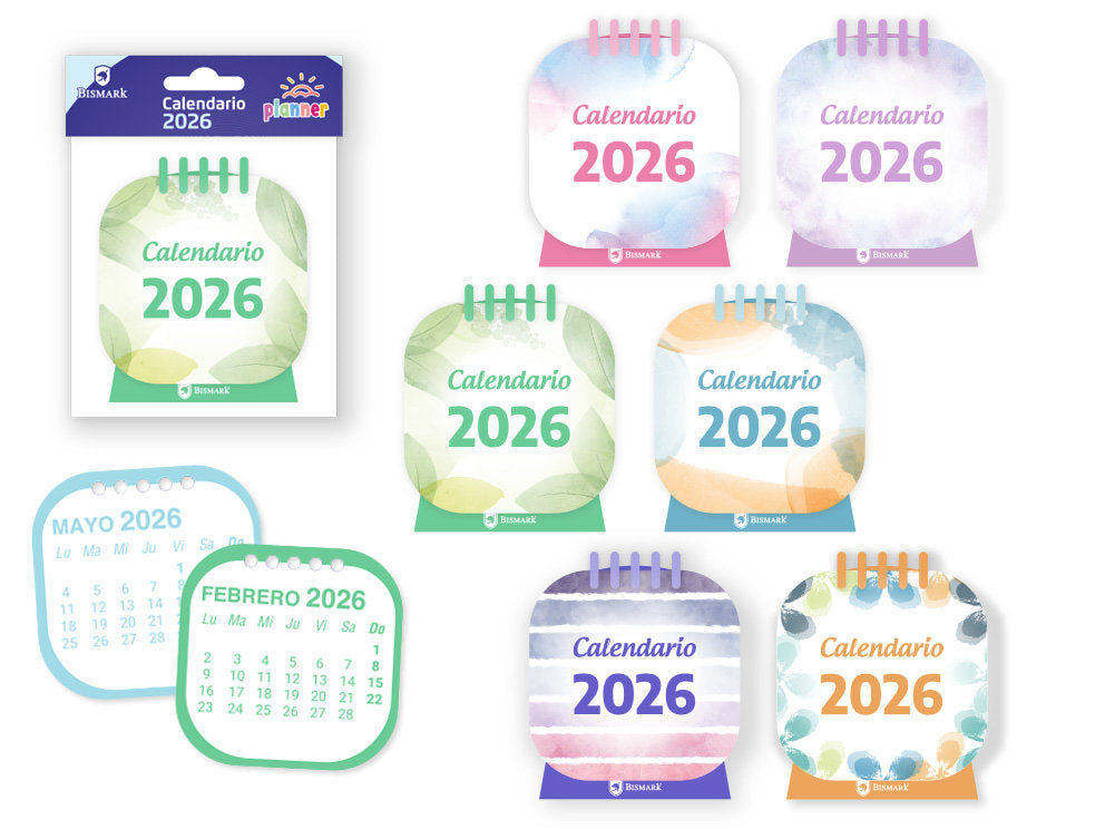 Mini Calendario 2026 Pastel con Espiral POESSA BISMARK BASICO