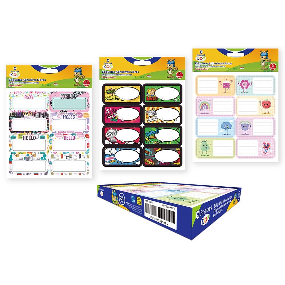 PACK 16 ETIQUETAS ADHESIVAS LIBROS FANTASIA SURTIDAS | 24 UNIDADES | (POESSA BISMARK KIDS) Imagen principal del producto