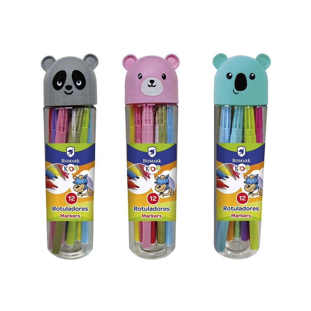Set 12 Rotuladores Pastel Animalitos | Poessa Bismark Kids | Pack 12 Unidades