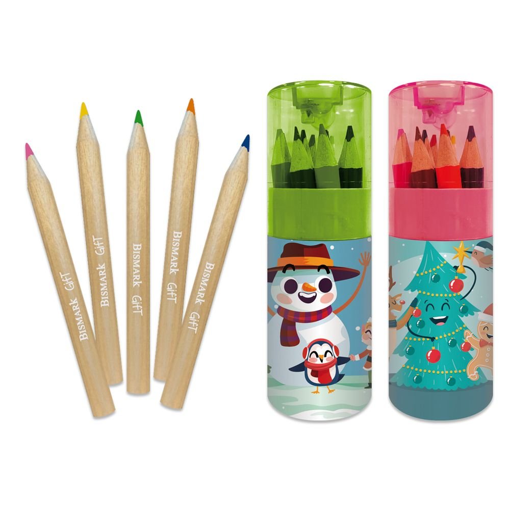 Bote Navidad 12 Lapiceros de Colores con Afilalapiz BISMARK Navidad Imagen principal del producto