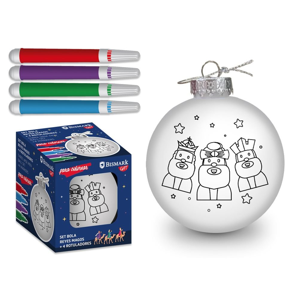 BOLA REYES MAGOS PARA COLOREAR CON 4 MINI ROTULADORES | BISMARK NAVIDAD | 1 UNIDAD | 18430173336894