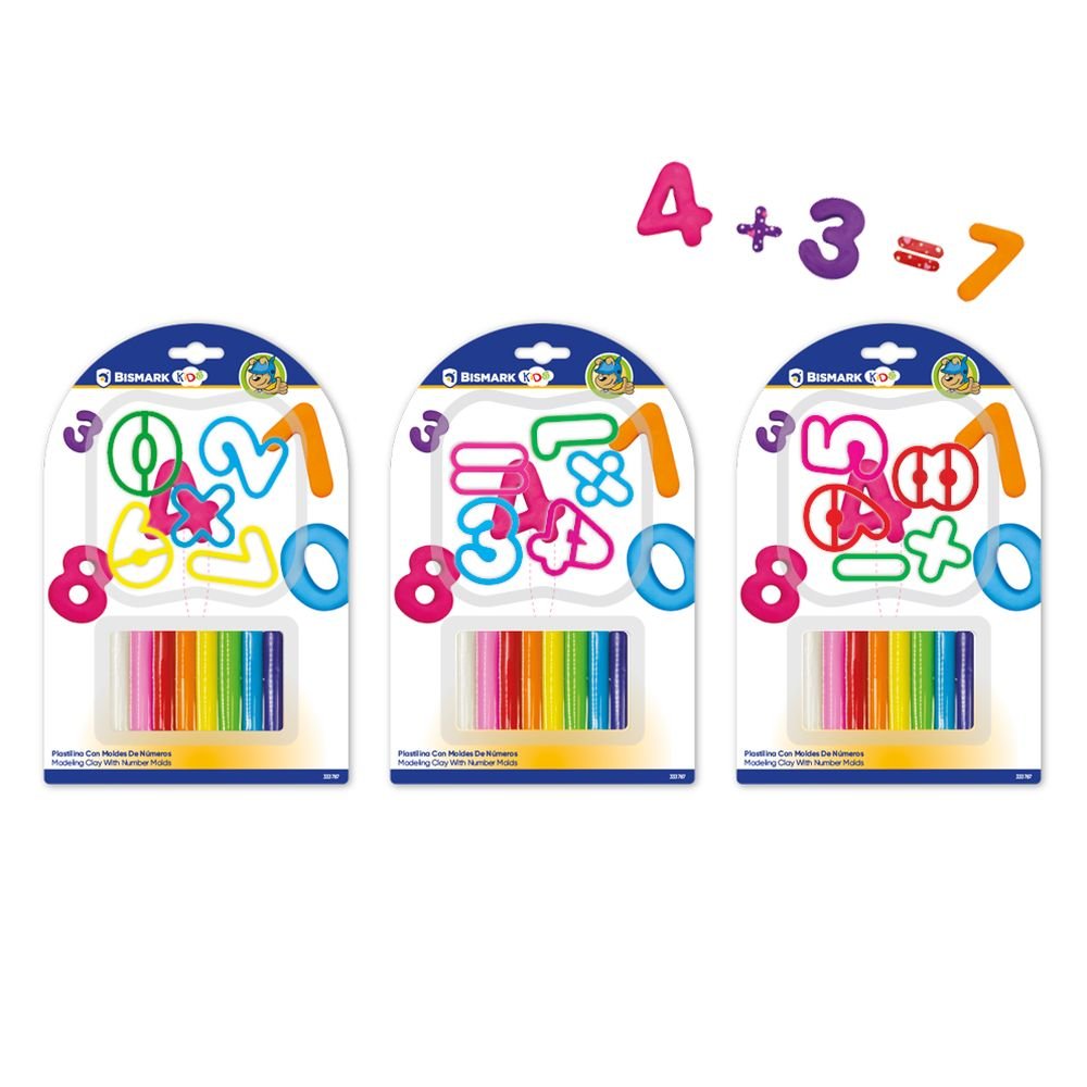 Expositor 12 Pack Plastilina 8 Colores con 5 Moldes Números POESSA BISMARK GIFT Imagen principal del producto