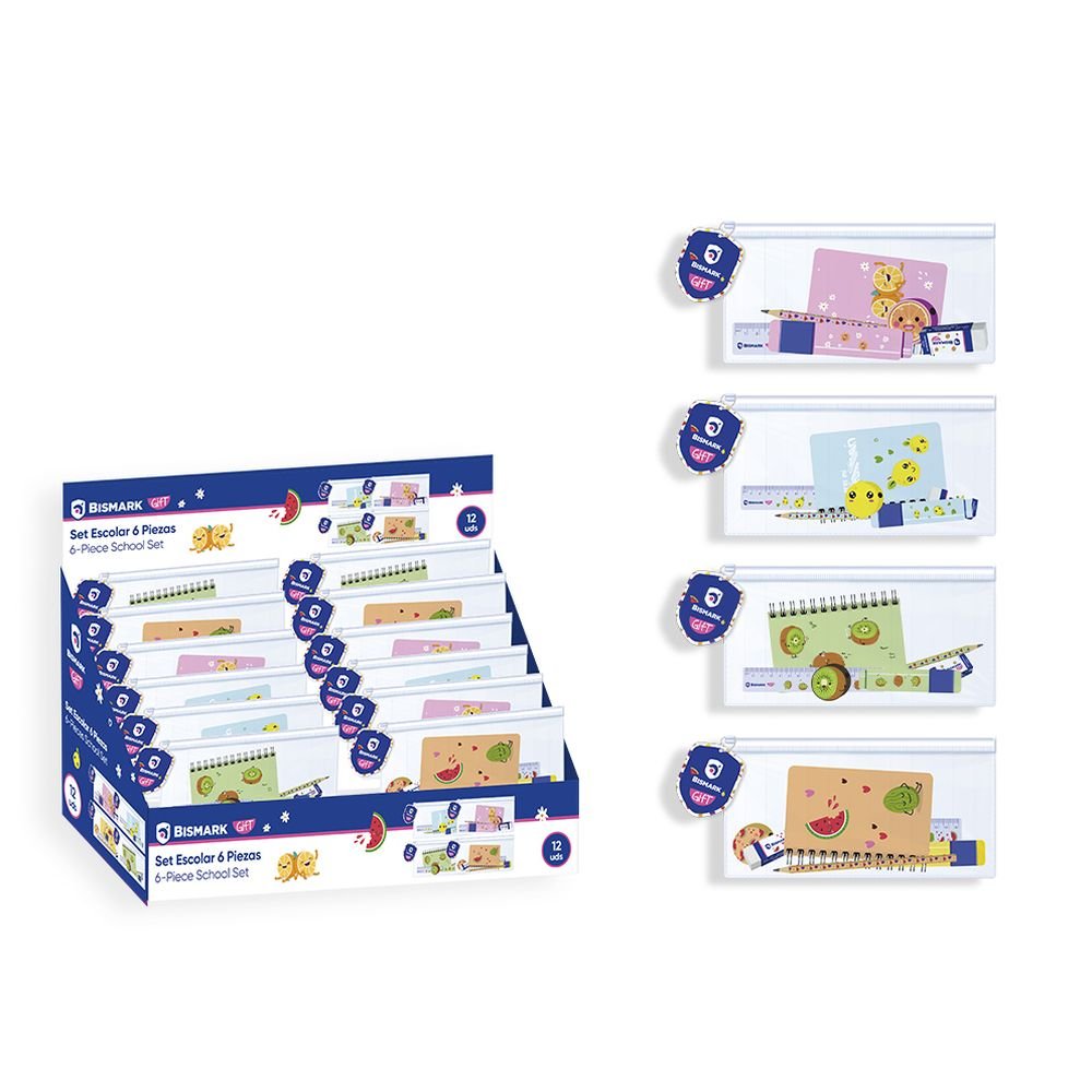 Set Escolar Fruits Marca Poessa Bismark Gift 13 cm de altura