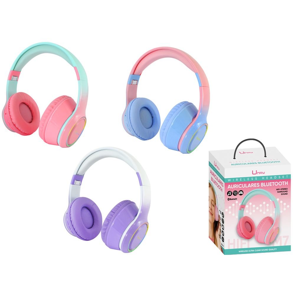 Auriculares pastel Bluetooth con micrófono y luz UMAY Imagen principal del producto