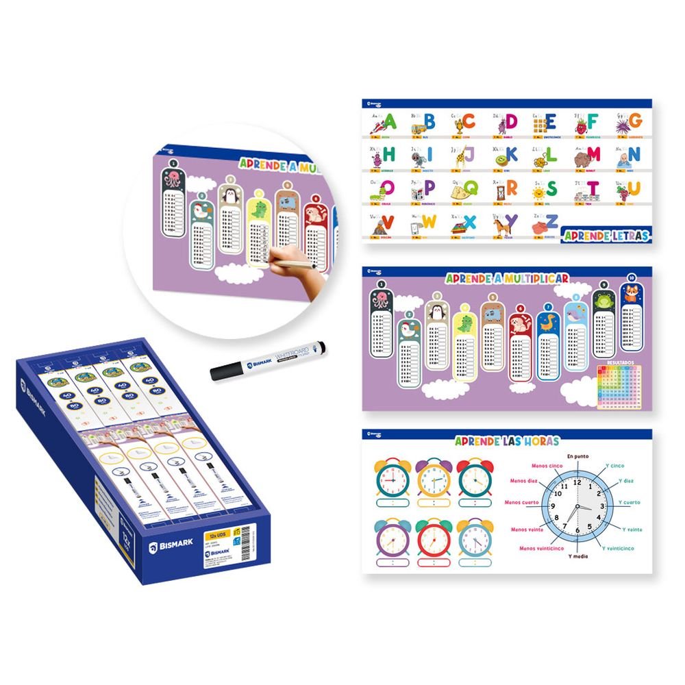 Pizarra infantil electroestática 40x80 cm Tablas Reloj Alfa Marca Poessa Bismark