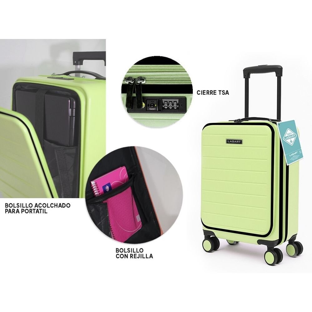 Maleta Trolley Pocket ABS 20'' Verde Pastel | Lagart Imagen principal del producto