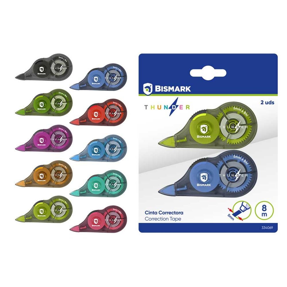 Pack Ahorro 2 Cintas Correctoras Thunder 8 m Surtidas Marca Poessa Bismark Imagen principal del producto