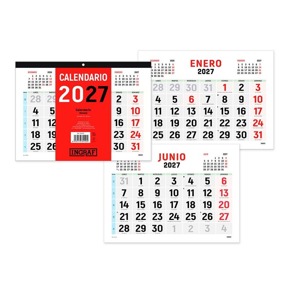 Calendario 2027 Faldilla Pared Numeros Grandes INGRAF Agendas