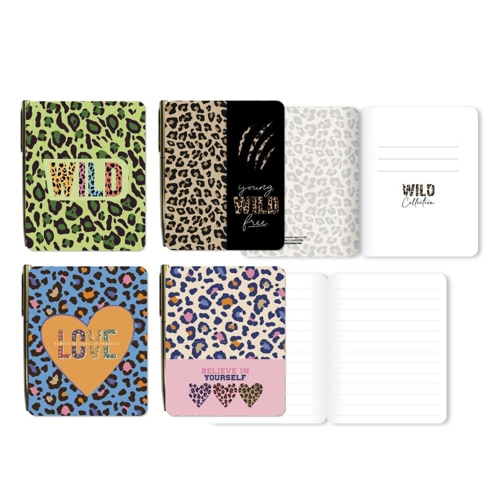 Libreta A6 Animal Print Tacto Soft con Boligrafo Marca Poessa Bismark Gift
