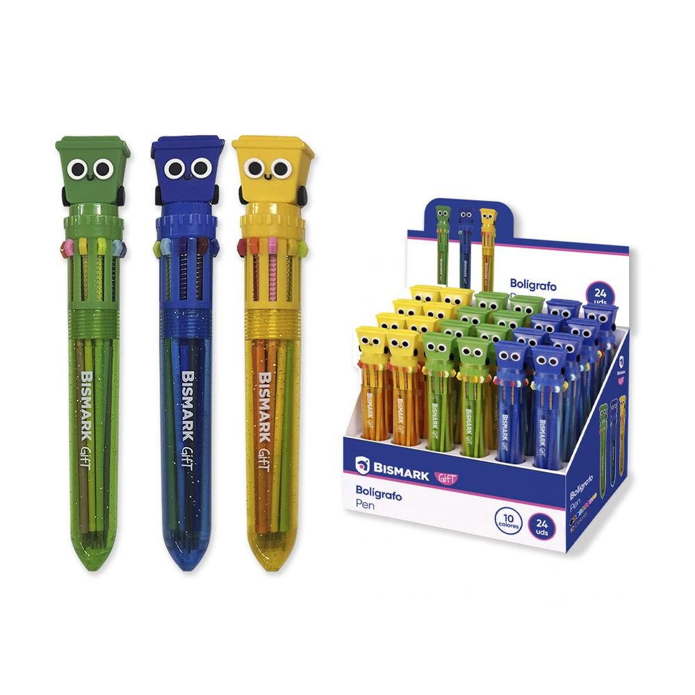 Expositor 24 Bolígrafos 10 Colores Papelera Reciclaje Ojitos POESSA BISMARK GIFT Imagen principal del producto