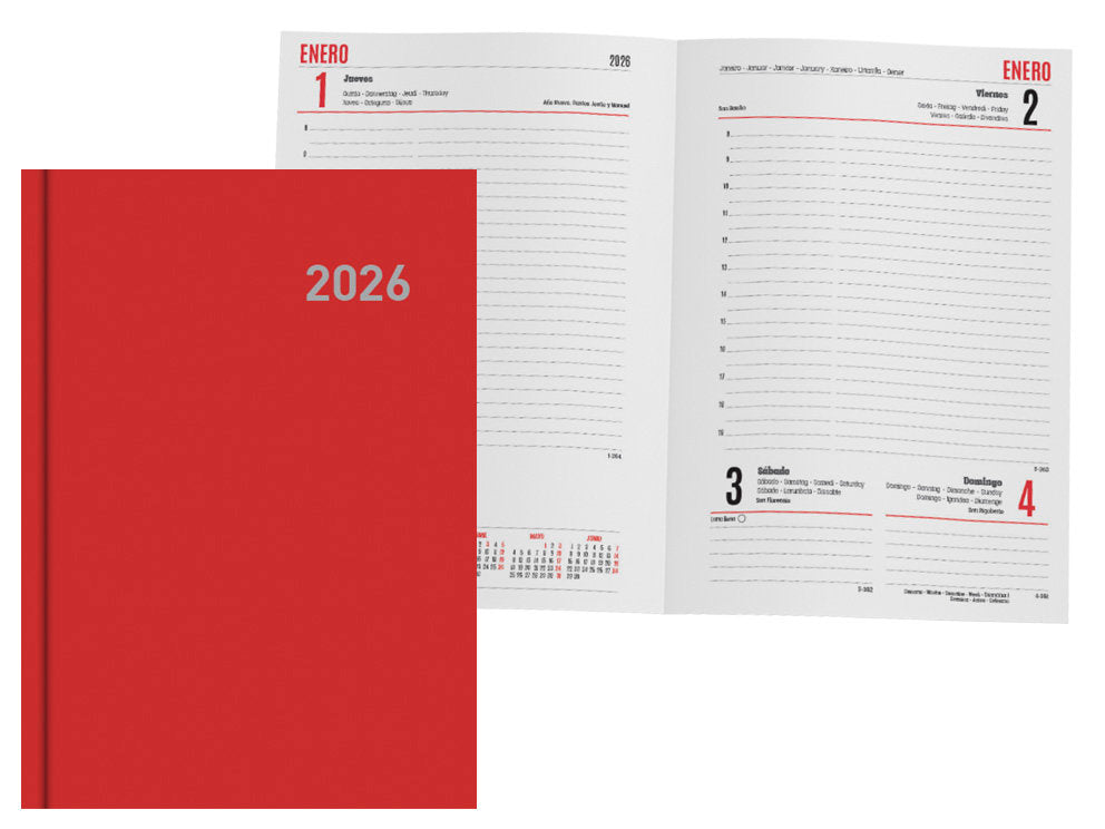AGENDA ANUAL 2026 PARIS DIA PAGINA 15X21 ROJO | INGRAF AGENDAS Imagen principal del producto