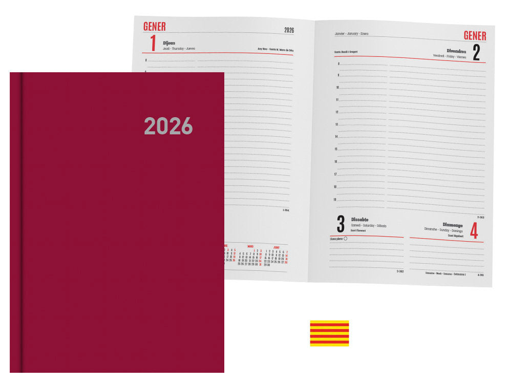 AGENDA ANUAL 2026 PARIS DIA PAGINA 15X21 FUCSIA CATALAN | INGRAF AGENDAS