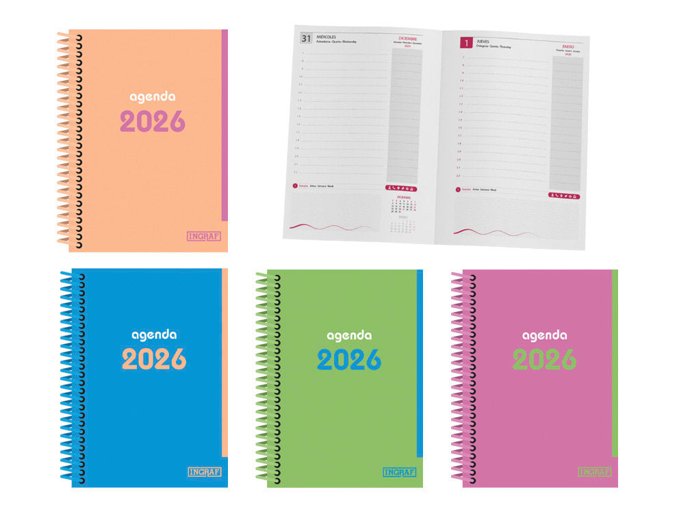 AGENDA ANUAL 2026 NEON DIA PAGINA SURTIDAS | INGRAF AGENDAS Imagen principal del producto
