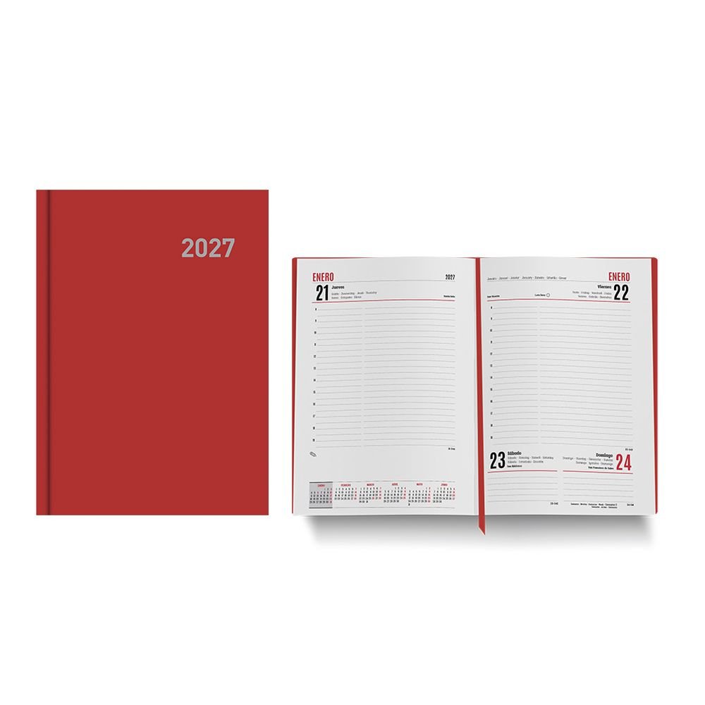 Agenda Anual 2027 Paris Día Página 15x21 Rojo INGRAF Agendas