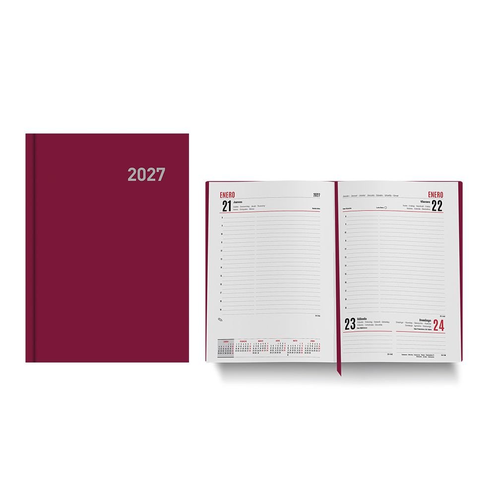 Agenda Anual 2027 Paris Día Página 15x21 Burdeos INGRAF Agendas