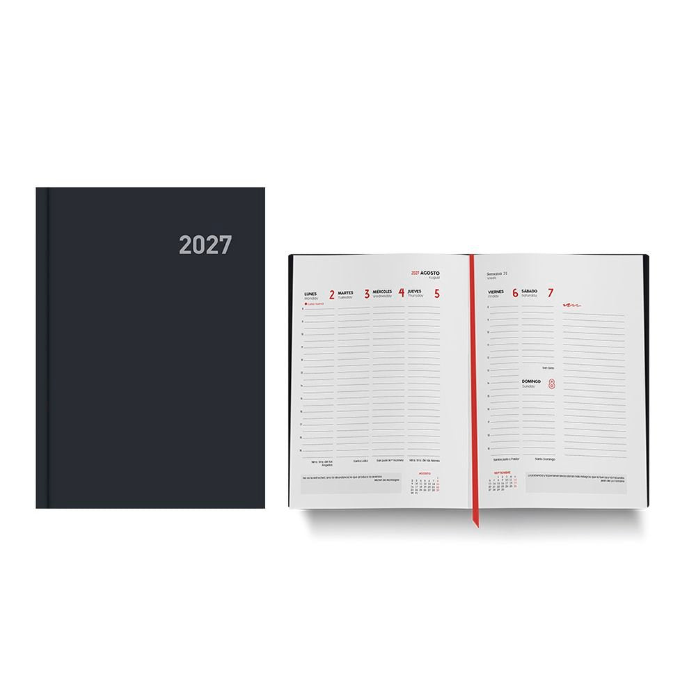 Agenda Anual 2027 Paris Semana Vista 15x21 Negra INGRAF Agendas