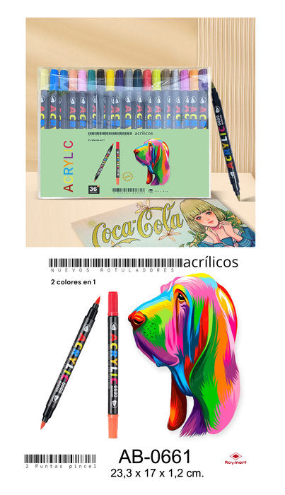 ESTUCHE ACRILICOS PINCEL 2 EN 1 36 COLOLORES | 1 UNIDADES | (ROYMART) Imagen principal del producto