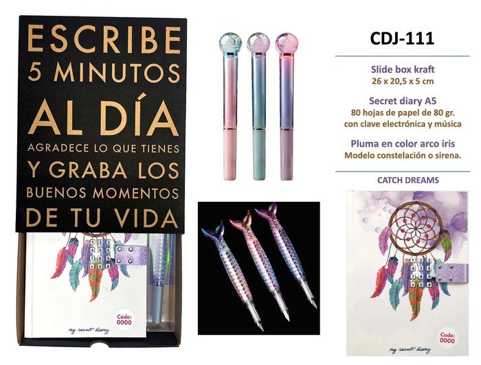 DIARIO CON CLAVE Y PLUMA ATRAPASUEÑOS | 1 UNIDADES | (ROYMART) Imagen principal del producto