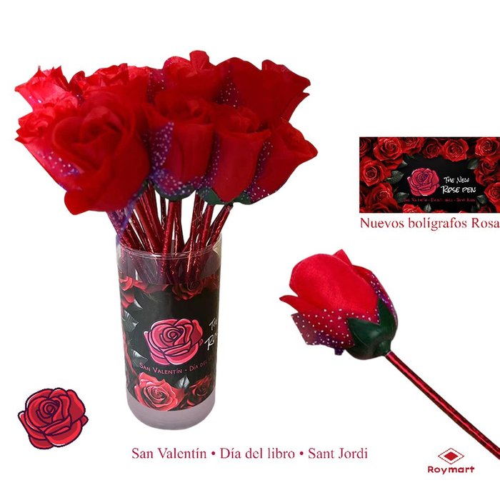 Expositor 24 Bolígrafos Rosas Rojas Prime ROYMART