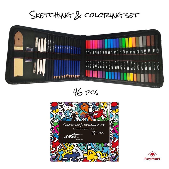 Estuche Tela Iniciacion Sketch 46 piezas y Rotuladores Dobles ROYMART Imagen principal del producto