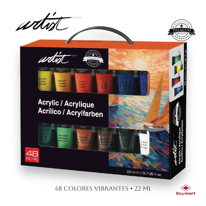 Maletín Artist 48 Colores Pintura Acrílica 22 ml Marca Roymart Imagen principal del producto