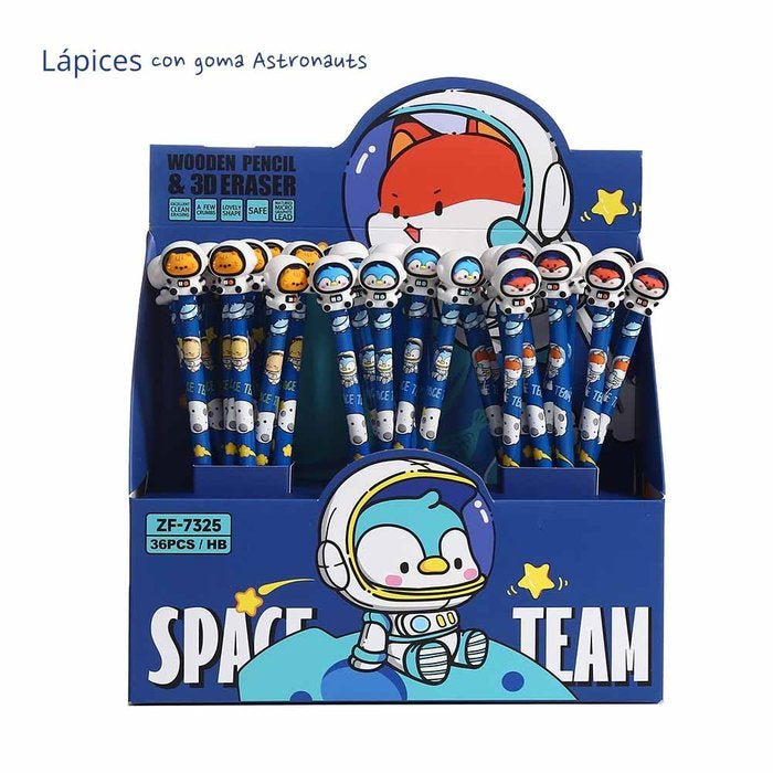 Exp.36 Lapices con Goma 3D Space Animals Roymart Pack 12