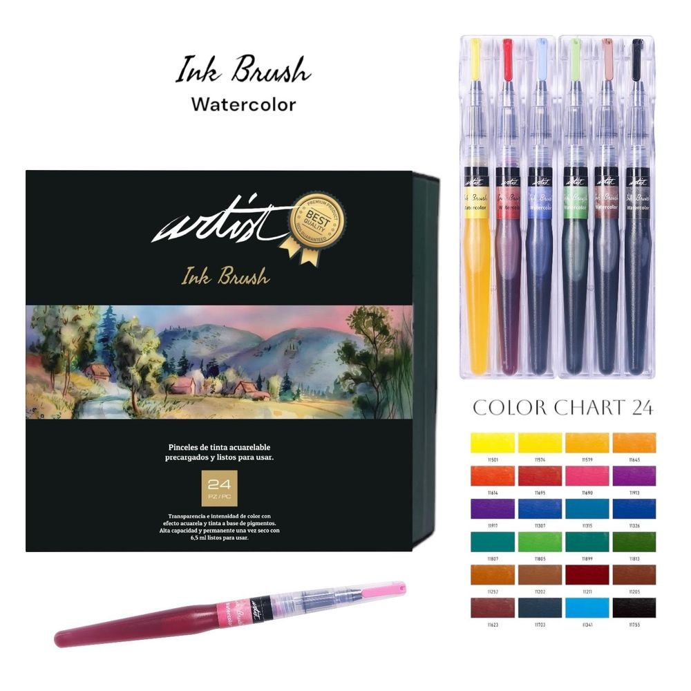 Estuche 24 pincel de tinta acuarelable artist brush colores surtidos