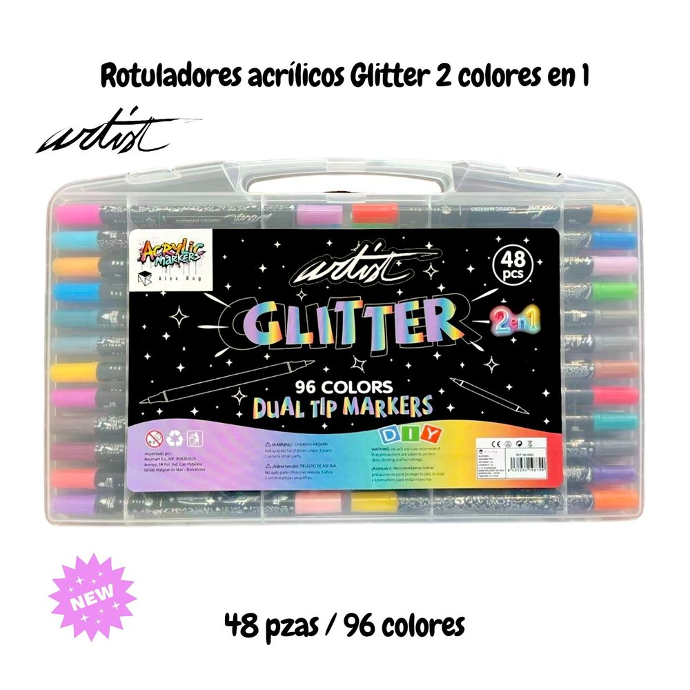 Sets 48 Rotuladores Doble Punta 96 Colores Glitter Shine Roymart