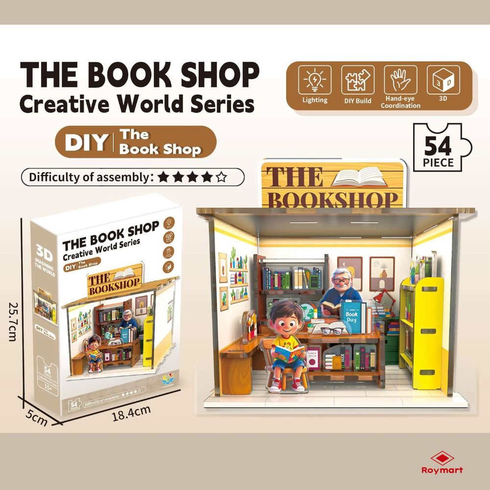 Maqueta madera 3D 54 piezas librería con luz Roymart