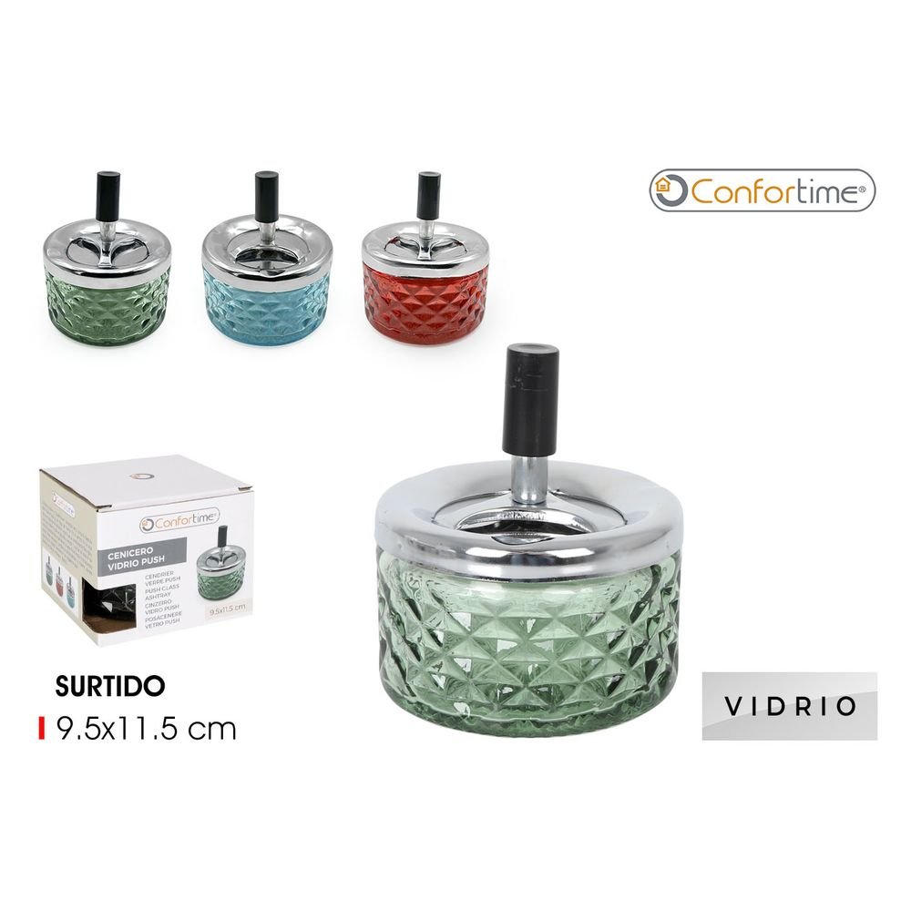 Cenicero Vidrio Push 9.5x11.5 cm Confortime Marca Indesoler