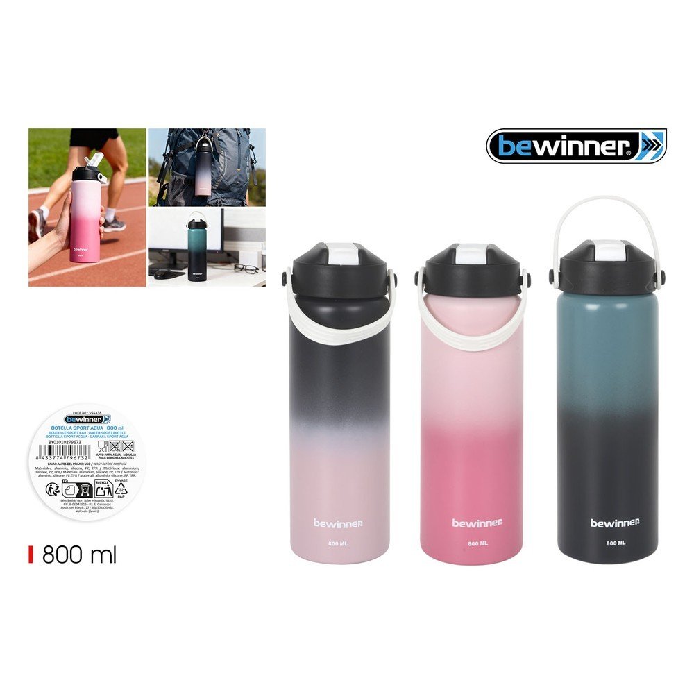Botella Bicolor Aluminio Asa Rigida 800 Bewinner Surtido