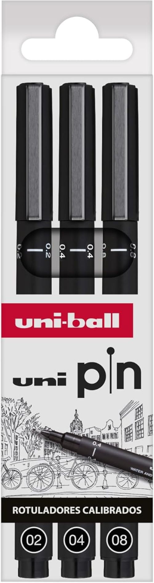 Estuche 3 rotuladores calibrados 0,2mm 0,4mm 0,8mm uni-ball Imagen principal del producto