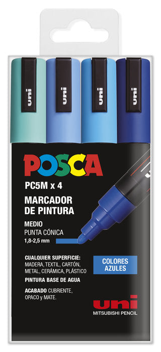 Rotulador Uni Posca Pc-5M 4 Uds Tonos Azules | Posca | Pack 1 Unidades Imagen principal del producto