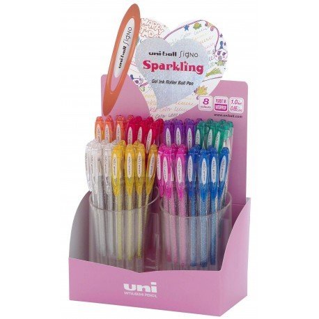 Expositor 48 bolígrafos Uni-Ball Signo Sparkling 1 mm