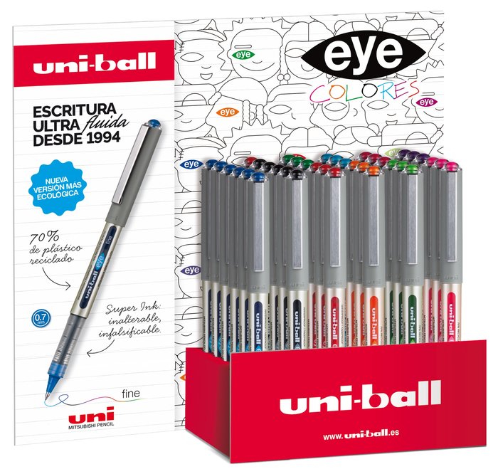 Expositor 36 Bolígrafos Uniball Eye Fine Ub-157e Colores Marca Uniball